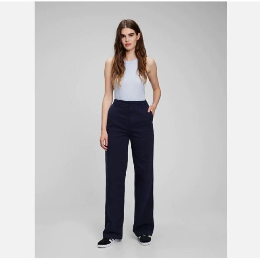 GAP 90's Style Mid Rise Loose Khakis Wide-Leg Navy Blue Pants Size 18 NWT RT$80